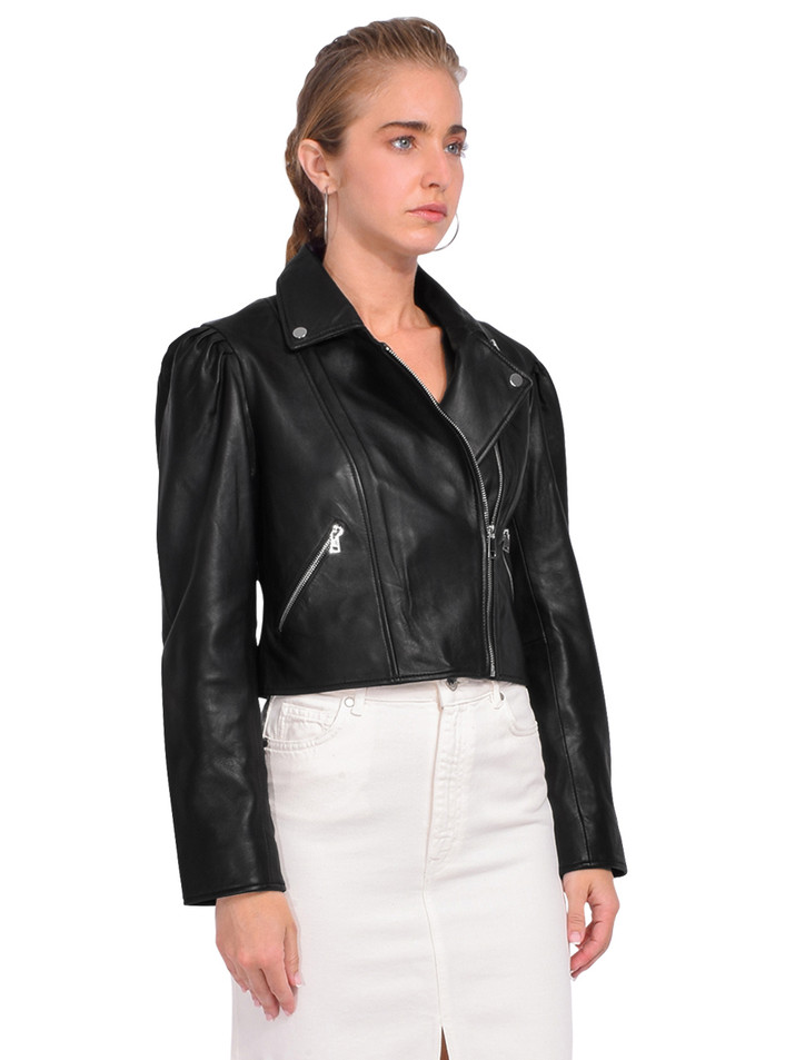 BA&SH Nelio Perfecto Leather Jacket in Noir Side View 