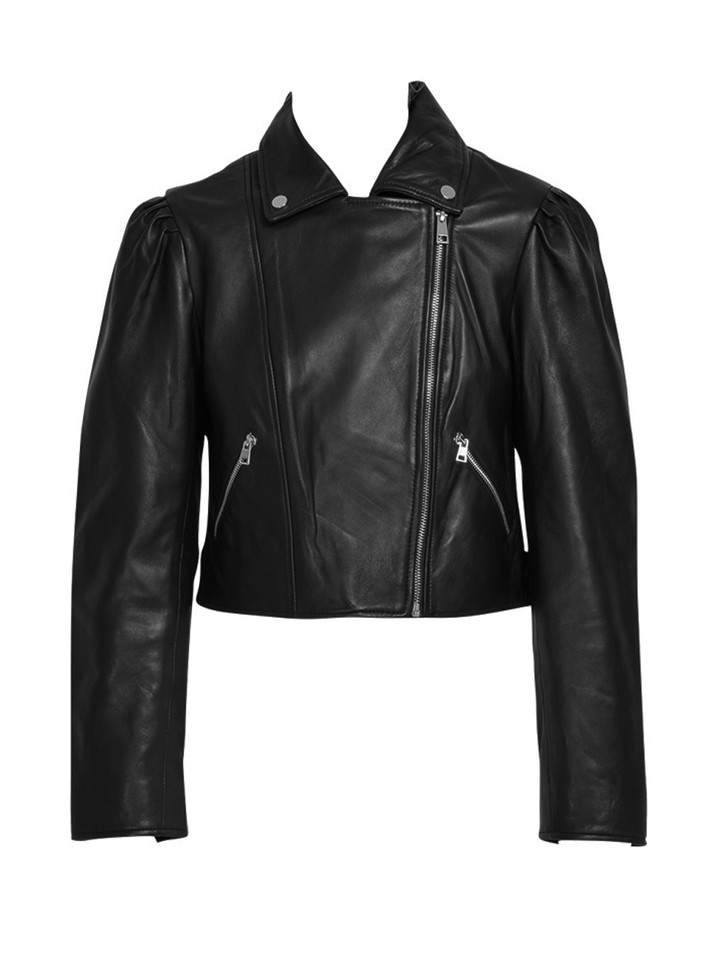BA&SH Nelio Perfecto Leather Jacket in Noir Product Shot 