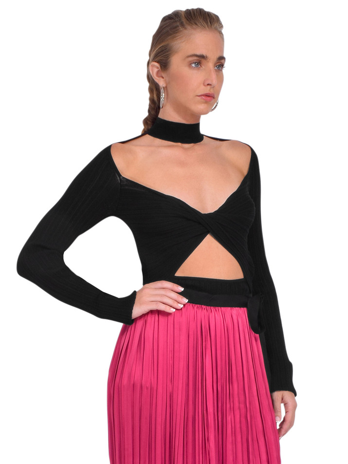 3.1 Phillip Lim Long Sleeve Twist Front Turtleneck in Black Side View 