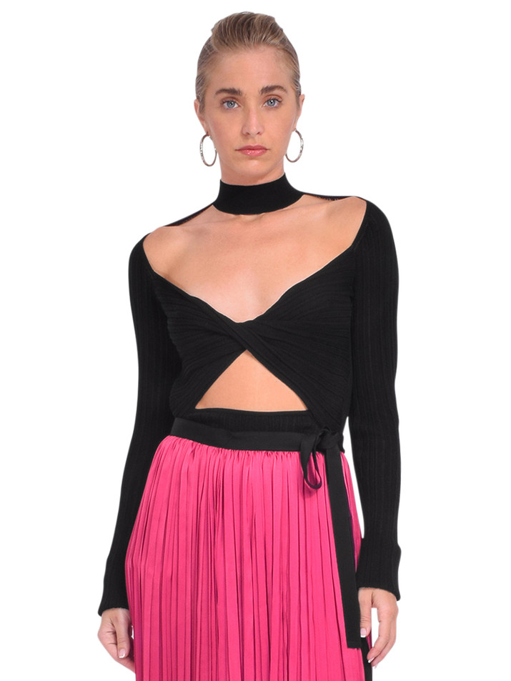 3.1 Phillip Lim Long Sleeve Twist Front Turtleneck in Black Front View 