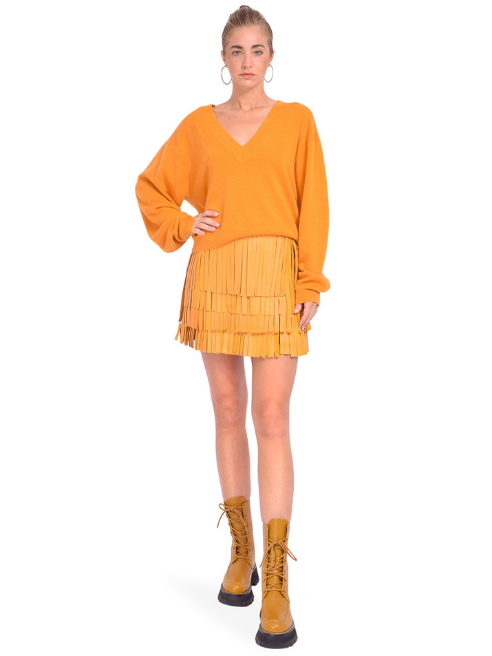 RtA Marcela Fringe Skirt in Honey Full Outfit 