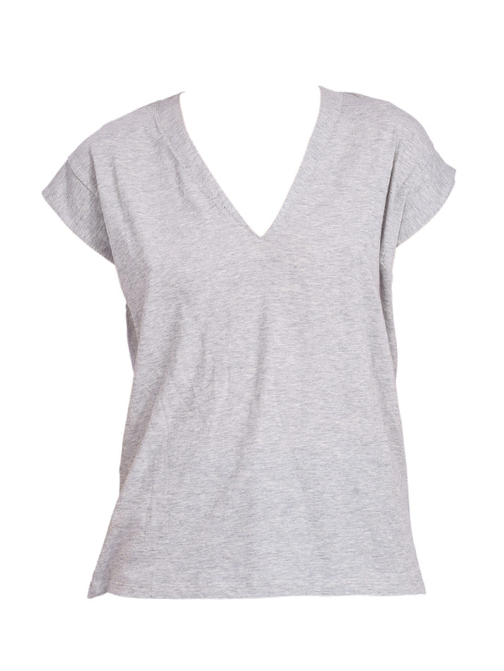 FRAME Le Mid Rise V Neck Tee in Gris Heather Product Shot 