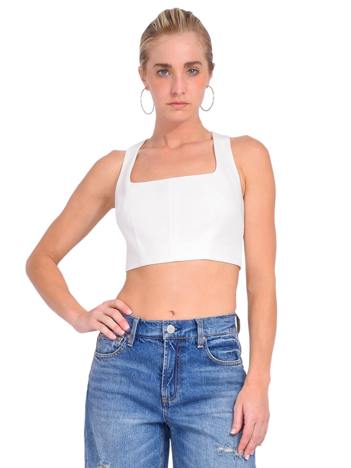 MILLY Nickie Cady Crop Top in Ecru Front View 