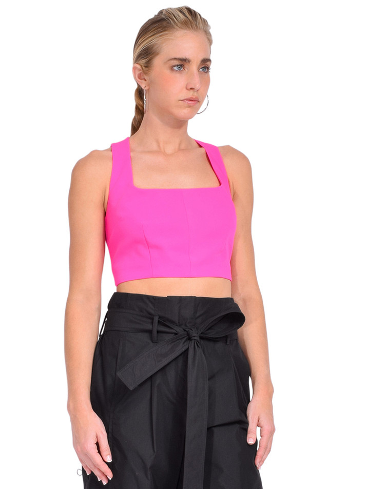 MILLY Nickie Cady Crop Top in Barbie Pink Side View 

