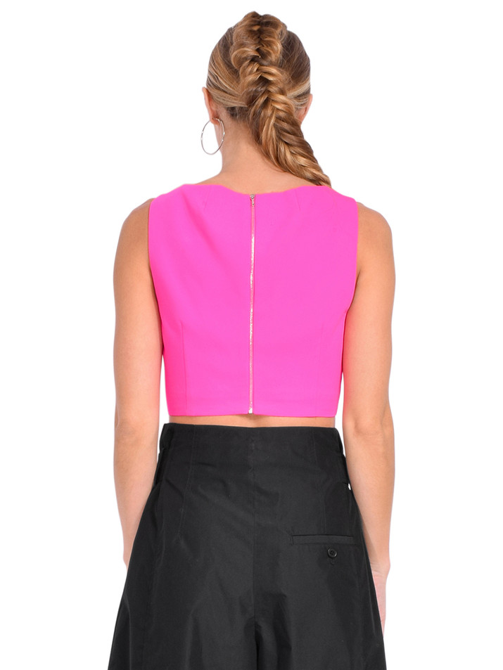MILLY Nickie Cady Crop Top in Barbie Pink Back View 