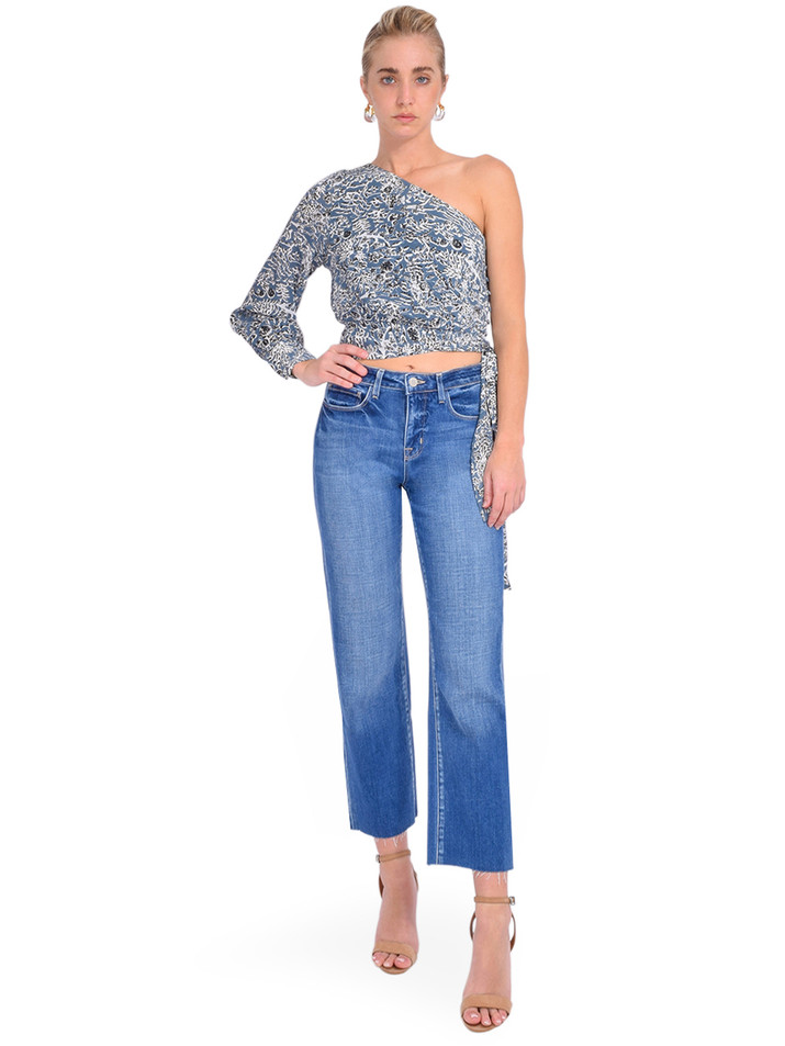 L'AGENCE Wanda High Rise Crop Jean in Dawson Blue Full Outfit 