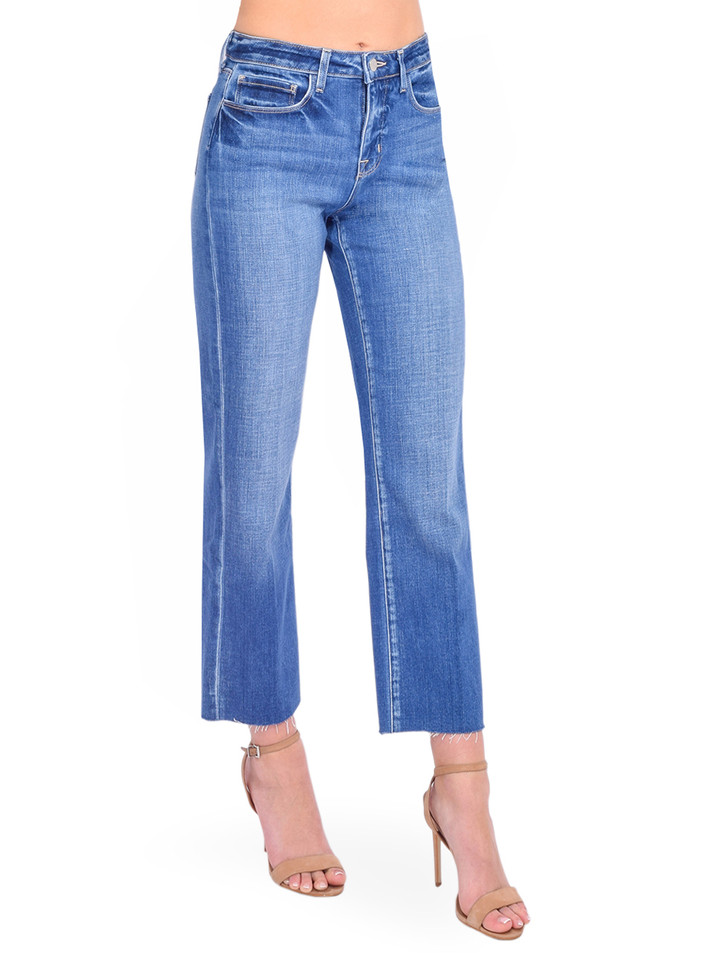 L'AGENCE Wanda High Rise Crop Jean in Dawson Blue Side View 