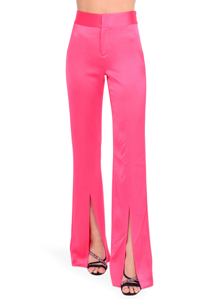 Alice + Olivia Jody High Waisted Front Slit Pant in Candy Pink Front View 