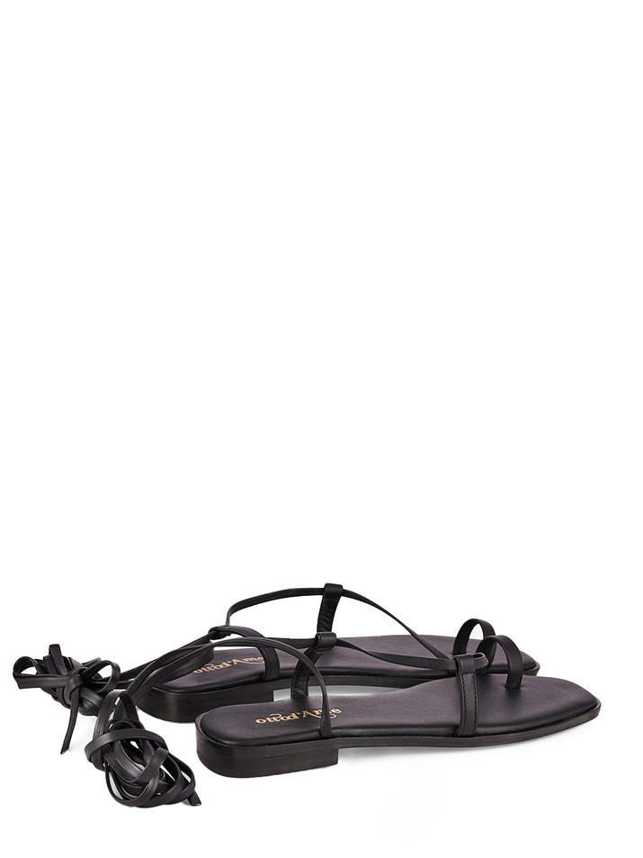 Ottod'Ame Leather Strappy Sandal in Black Back Side View 