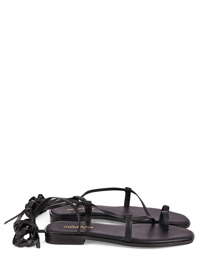 Ottod'Ame Leather Strappy Sandal in Black Side View 