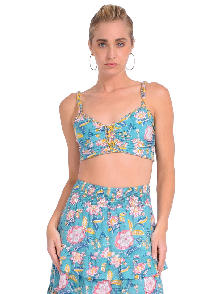 ALLISON Layla Bra Top in Blue Floral Mix Front View 