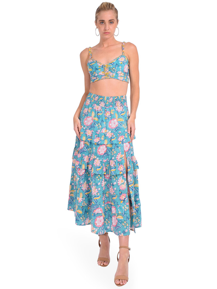 ALLISON Layla Bra Top in Blue Floral Mix Full Outfit 