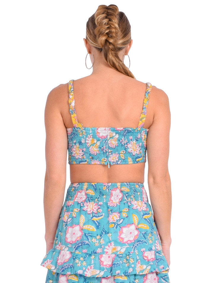 ALLISON Layla Bra Top in Blue Floral Mix Back View 