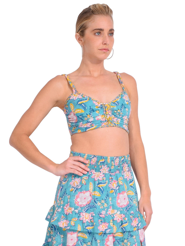 ALLISON Layla Bra Top in Blue Floral Mix Side View 