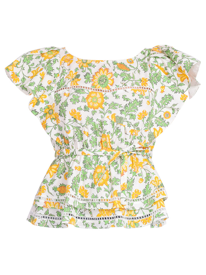 Derek Lam 10 Delphine Boat Neck Ruffle Dress in Yellow Product Shot 