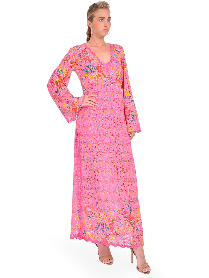 Hemant & Nandita Fiora Kaftan Dress in Pink Side View 