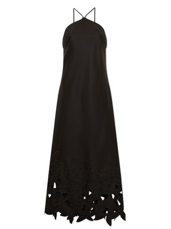 SIMKHAI Simone Abstract Halter Midi Dress in Black Product Shot 