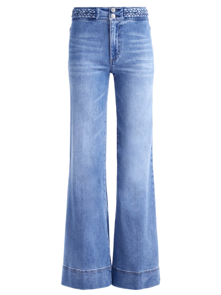 ALICE + OLIVIA Missy Braided Waistband Jean in Ivy Blue Product Shot 