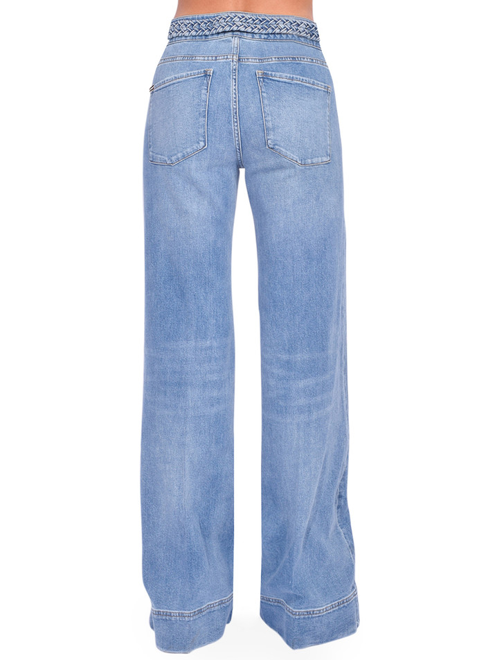 ALICE + OLIVIA Missy Braided Waistband Jean in Ivy Blue Back View 
