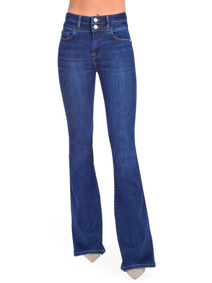 FRAME Double Waistband High Flare in Majesty Front View 