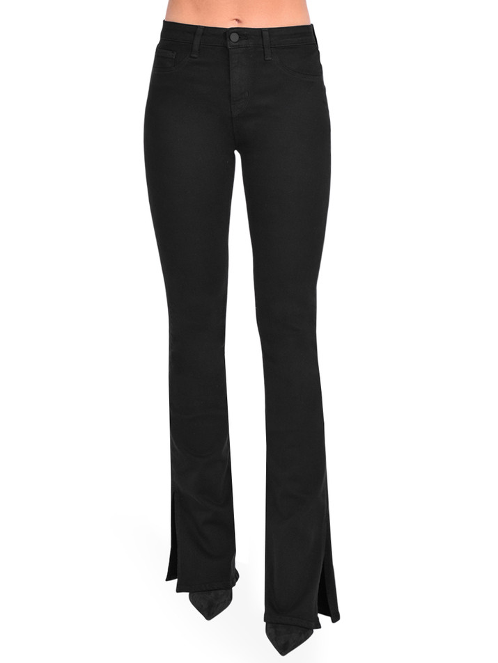 L'AGENCE Abilene Baby Boot Slit Jeans in Noir Front View 
