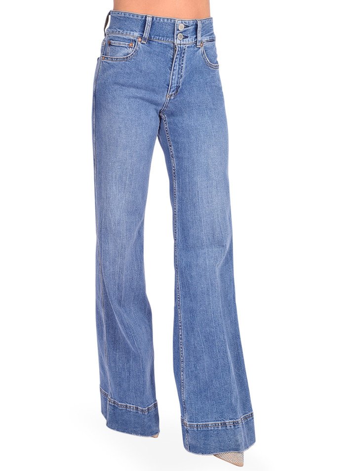 ALICE + OLIVIA Missa High Rise Wide Leg Jean in Brooklyn Blue Side View 