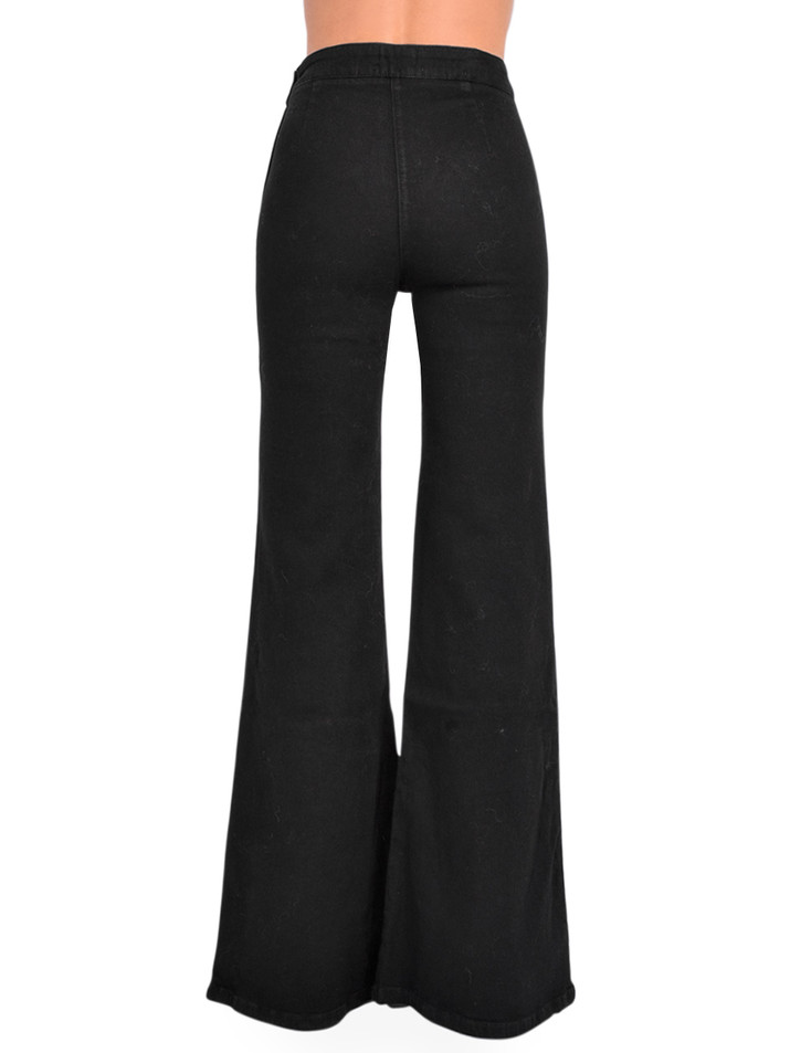 Ottod'Ame Bell Bottom Wide Leg Jeans in Black Back View 