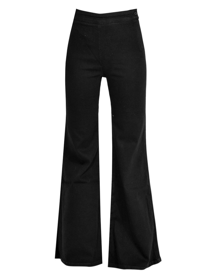 Ottod'Ame Bell Bottom Wide Leg Jeans in Black Product Shot 