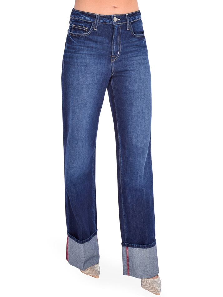 L'AGENCE Miley High Rise Wide Leg Cuff Jean in Denmark Blue Side View 