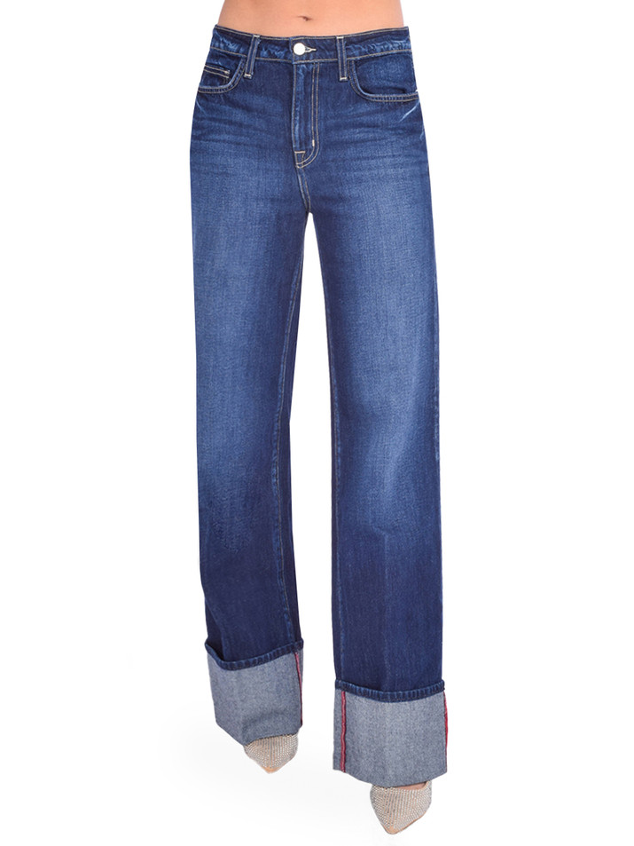 L'AGENCE Miley High Rise Wide Leg Cuff Jean in Denmark Blue Front View 