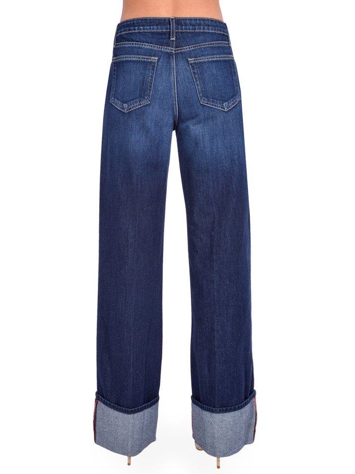 L'AGENCE Miley High Rise Wide Leg Cuff Jean in Denmark Blue Back View 