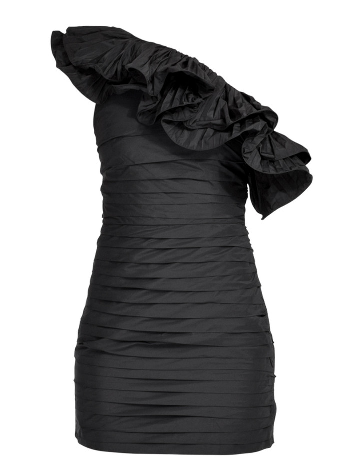 REBECCA VALLANCE Chloe One Shoulder Mini Dress in Black Product Shot 

