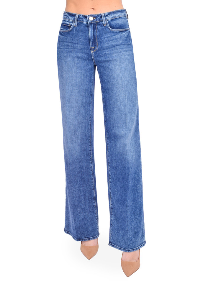 L'AGENCE Alicent High Rise Wide Leg Sneaker Jean in Wilcox Blue Front View 