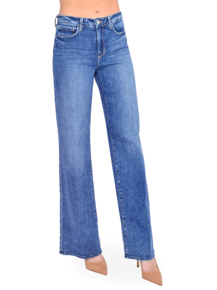 L'AGENCE Alicent High Rise Wide Leg Sneaker Jean in Wilcox Blue Side View 