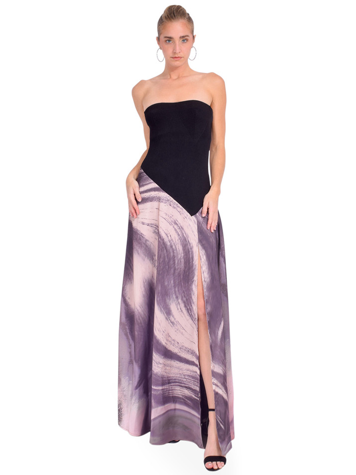 SIMKHAI Kory Bustier Combo Maxi Dress Front View 
