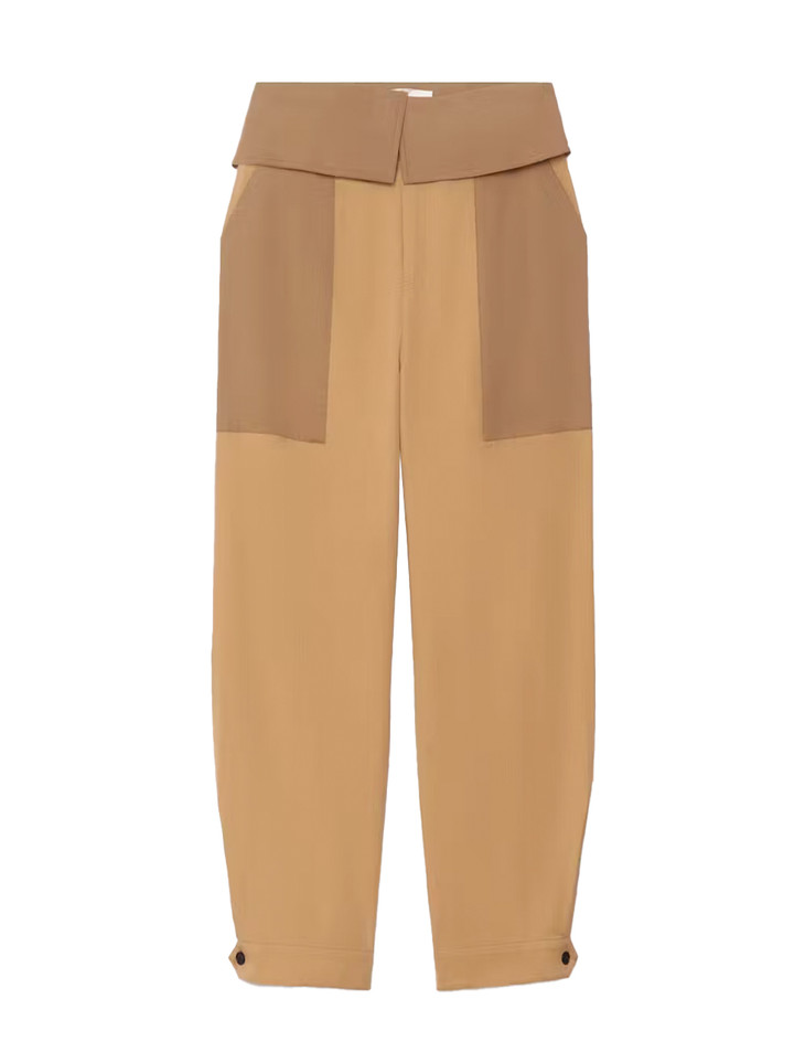 FRAME Foldover Trouser in Light Tan Multi Product Shot 