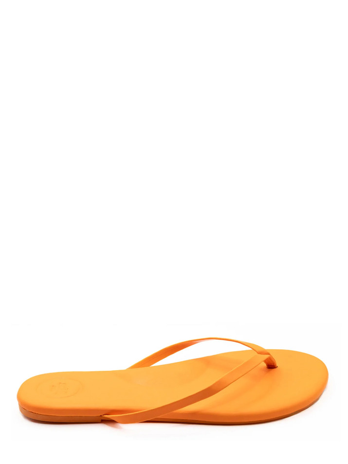 SOLEIL SEA Indie Classic Thin Strap Sandal in Sun Kiss Orange Side Top View 