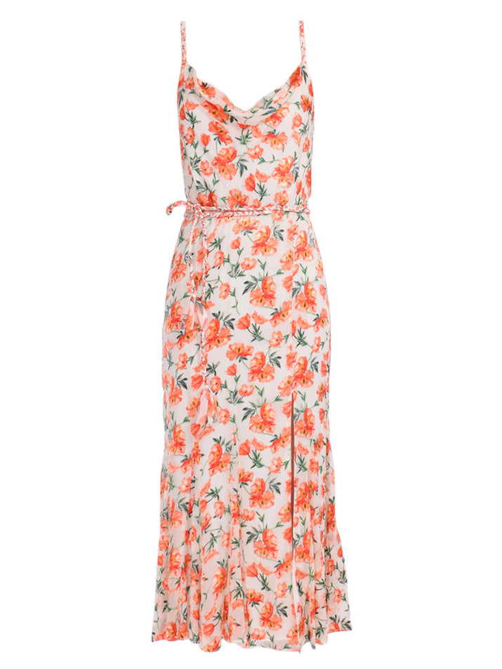ALICE + OLIVIA Lissa Cowl Neck Godet Midi Dress in Off-White Product Shot 