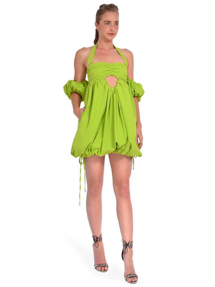 Jasmine Elaine Design Bubble Hem Babydoll Dress in Lime Green Side View 
