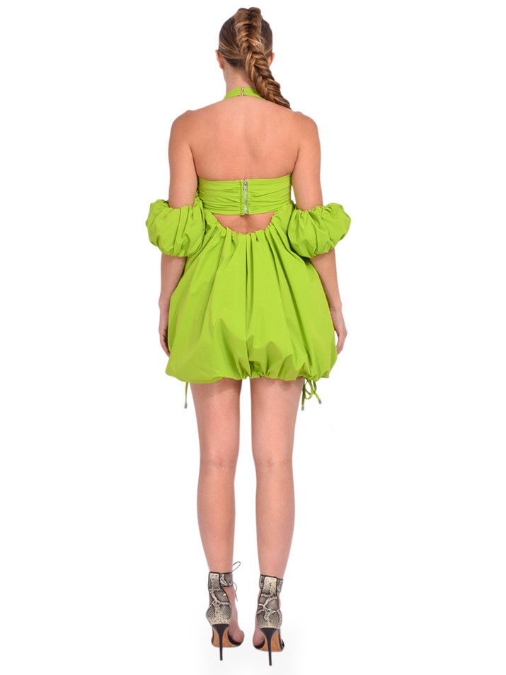 Jasmine Elaine Design Bubble Hem Babydoll Dress in Lime Green Back View 
