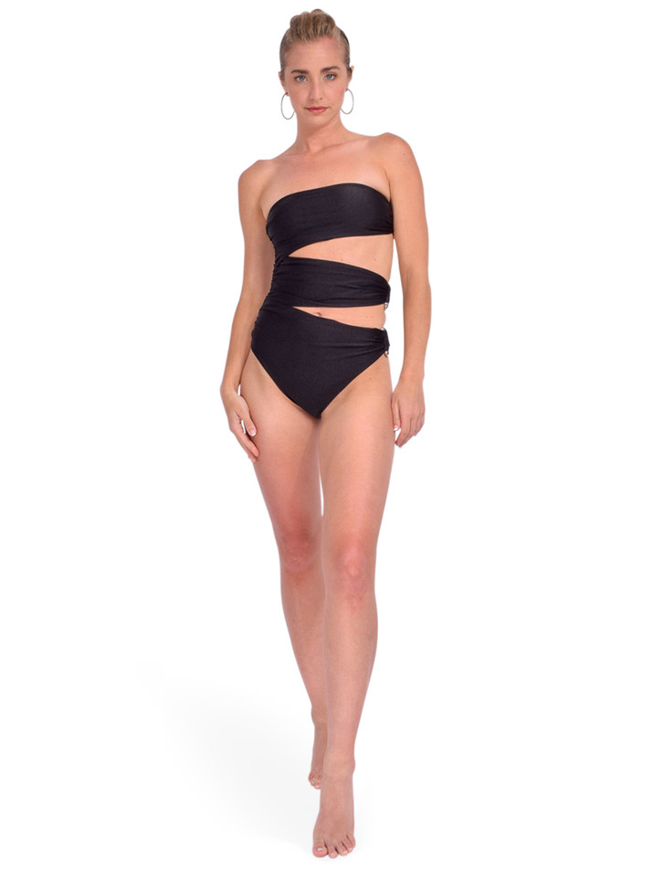 SIMKHAI Esmerelda One Piece Cut-Out Swimsuit in Black Front View 1