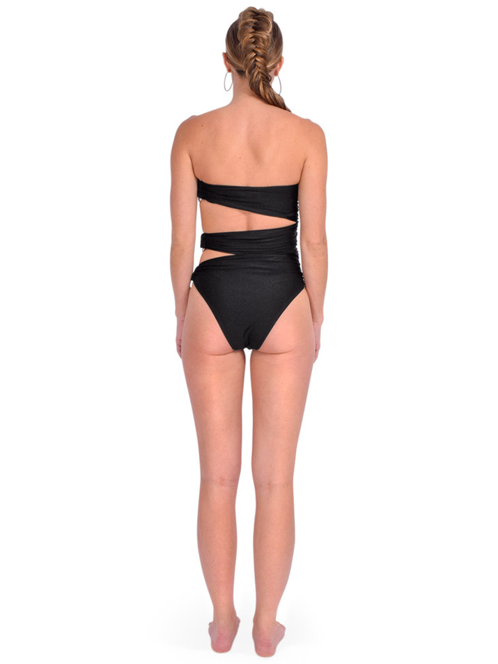 SIMKHAI Esmerelda One Piece Cut-Out Swimsuit in Black Back View 