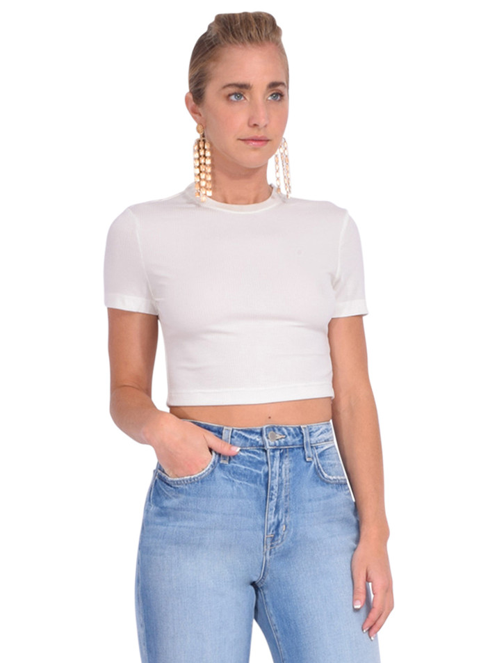 SIMKHAI Cinta Crop Top in White Side View 