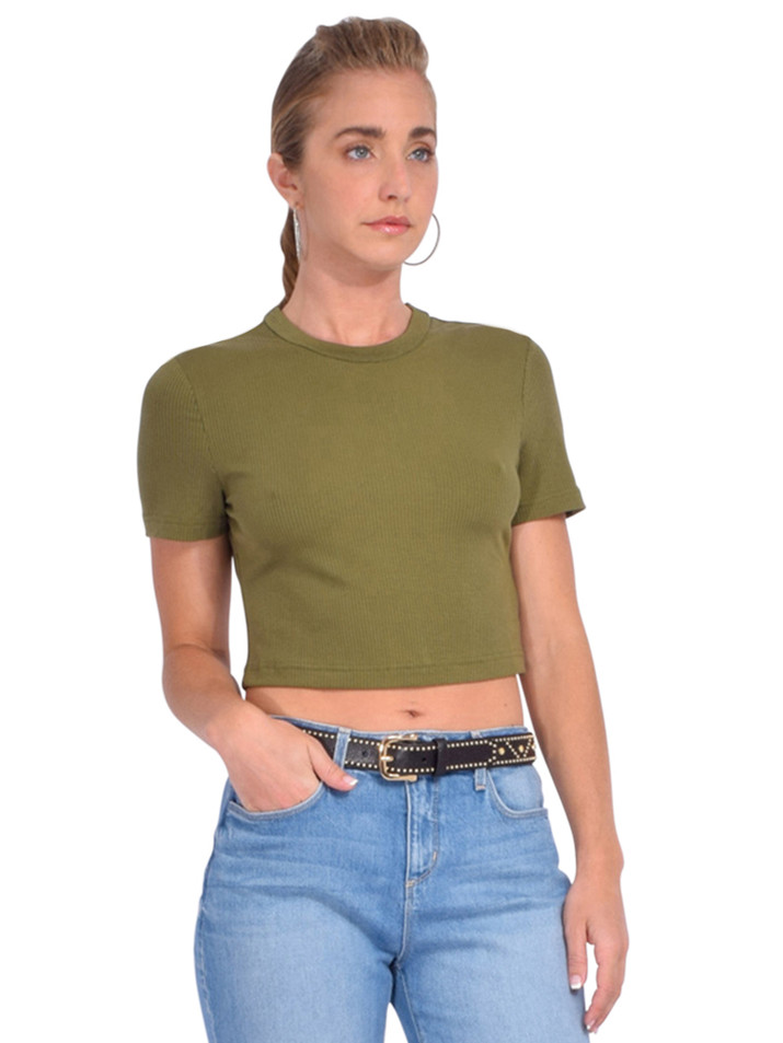 SIMKHAI Cinta Crop Top in Army Green Side View 
