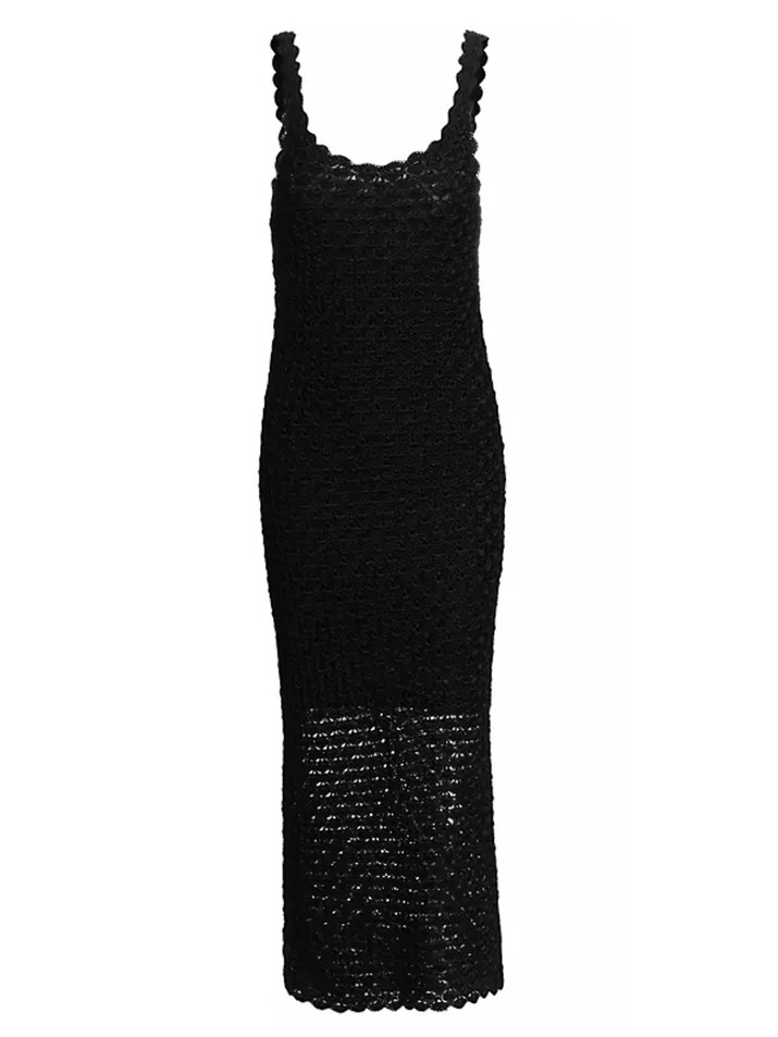 Alice + Olivia Bray Luster Crochet Dress in Black Product Shot 