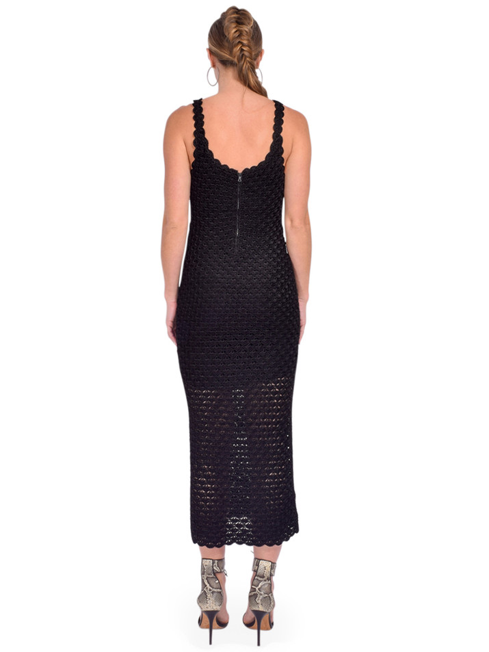 Alice + Olivia Bray Luster Crochet Dress in Black Back View 