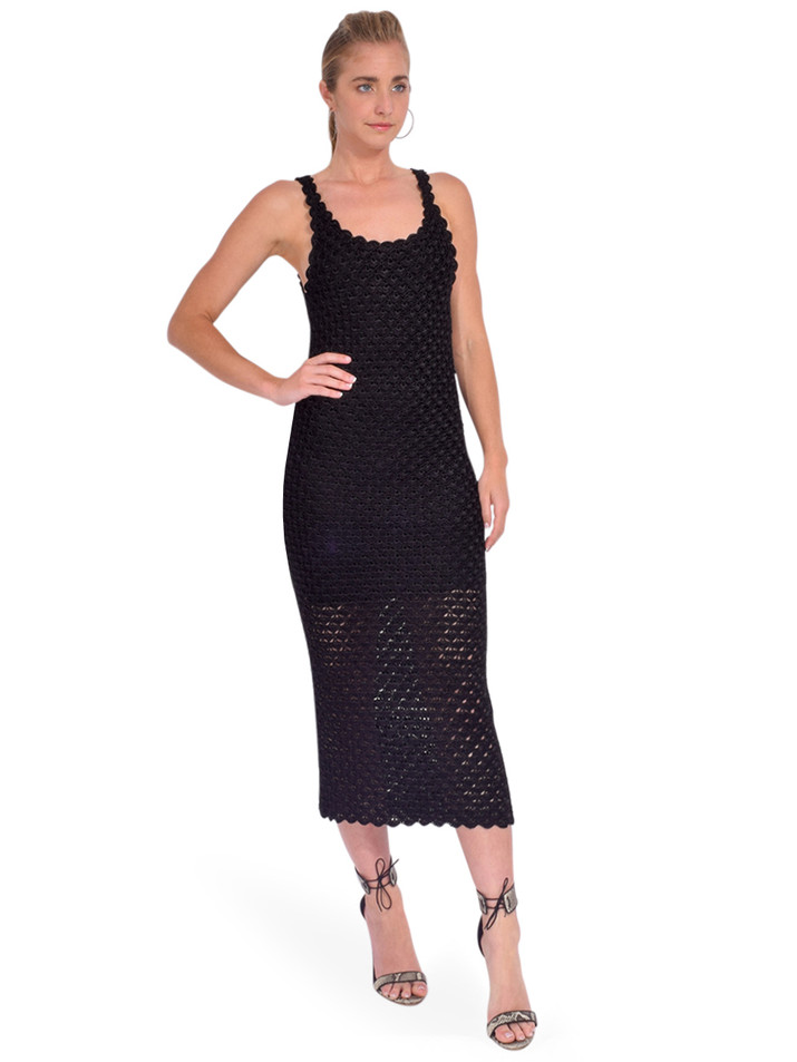 Alice + Olivia Bray Luster Crochet Dress in Black Side View 