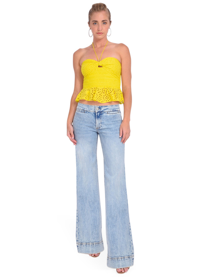 Alice + Olivia Livia Halter Peplum Top in Happy Yellow Full Outfit 