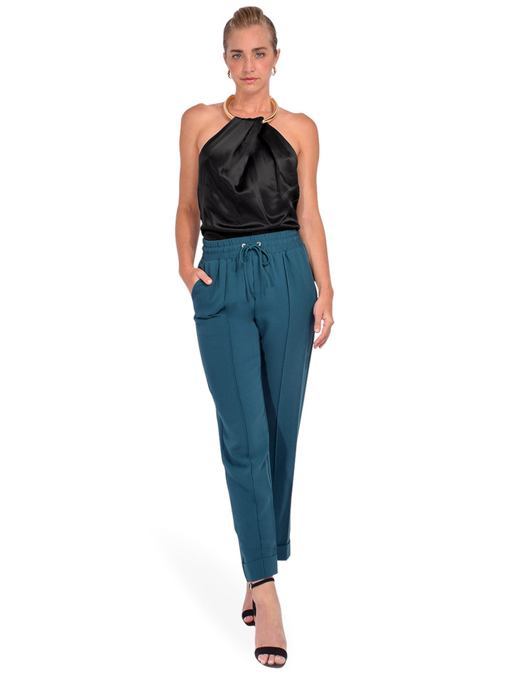 Cinq à Sept Everly Cuffed Ankle Pant In Teal Full Outfit 
