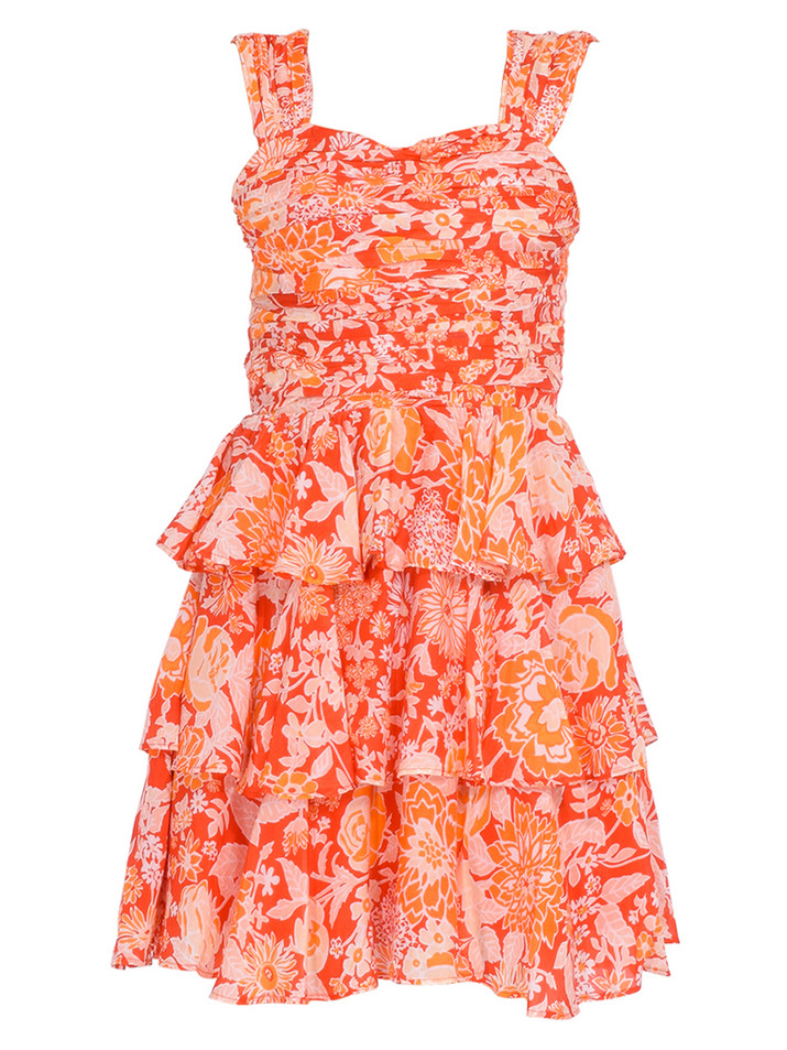 Love the Label Kendra Mini Dress in Light My Fire Orange Floral Product Shot 